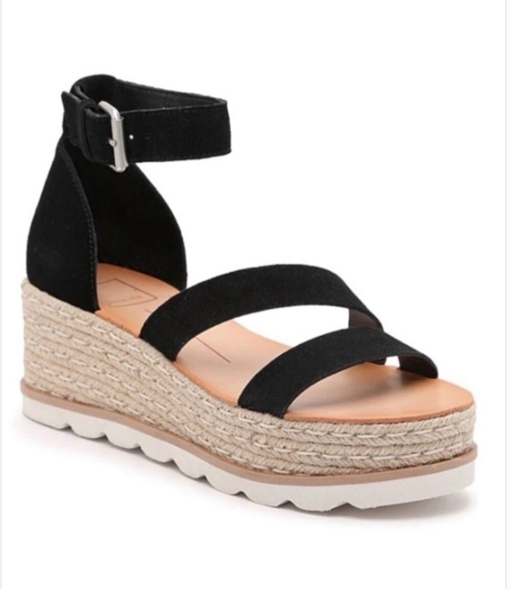 Dolce Vita Liza Black Suede Espadrille Platform Wedge Sandals Size 7